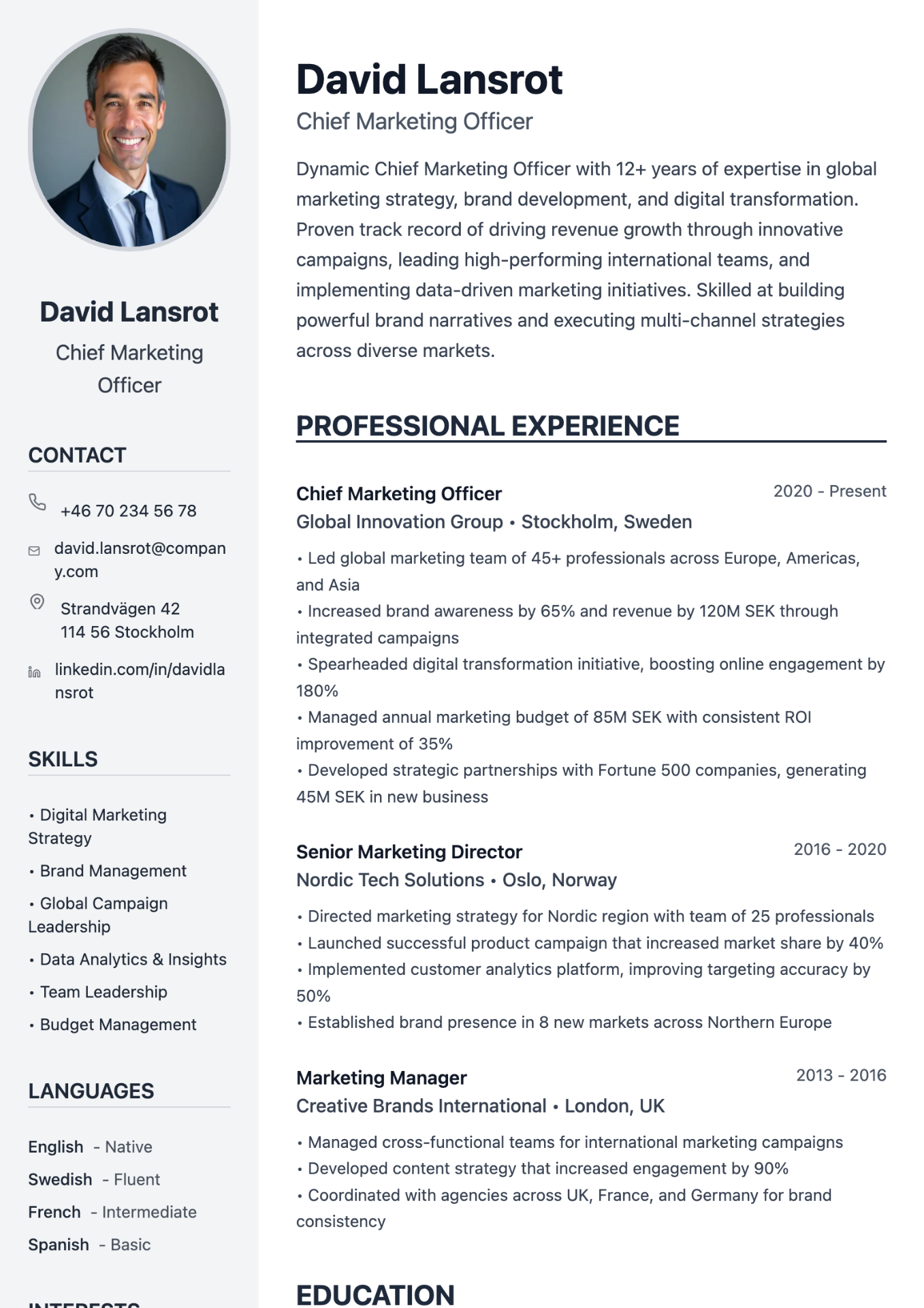 Exempel på CV på engelska skapat med professionell cv-mall